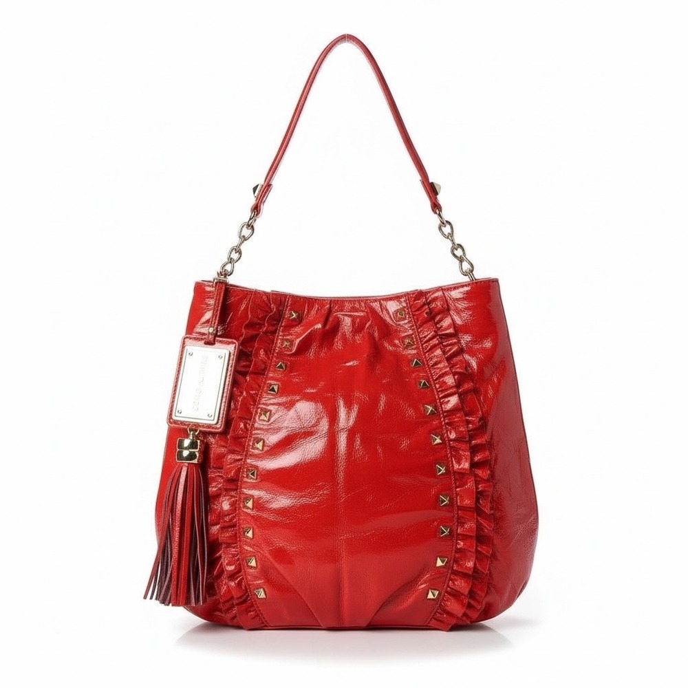 Betsey Johnson Vintage Orange Patent Leather Studded Hobo Bag